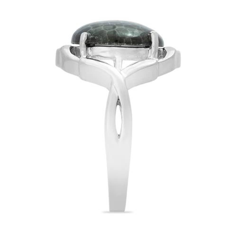 BUY STERLING SILVER NATURAL BLACK CORAL SINGLE STONE RING