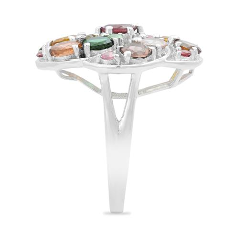 BUY 925 SILVER NATURAL MULTI TOURMALINE GEMSTONE FLOWER RING