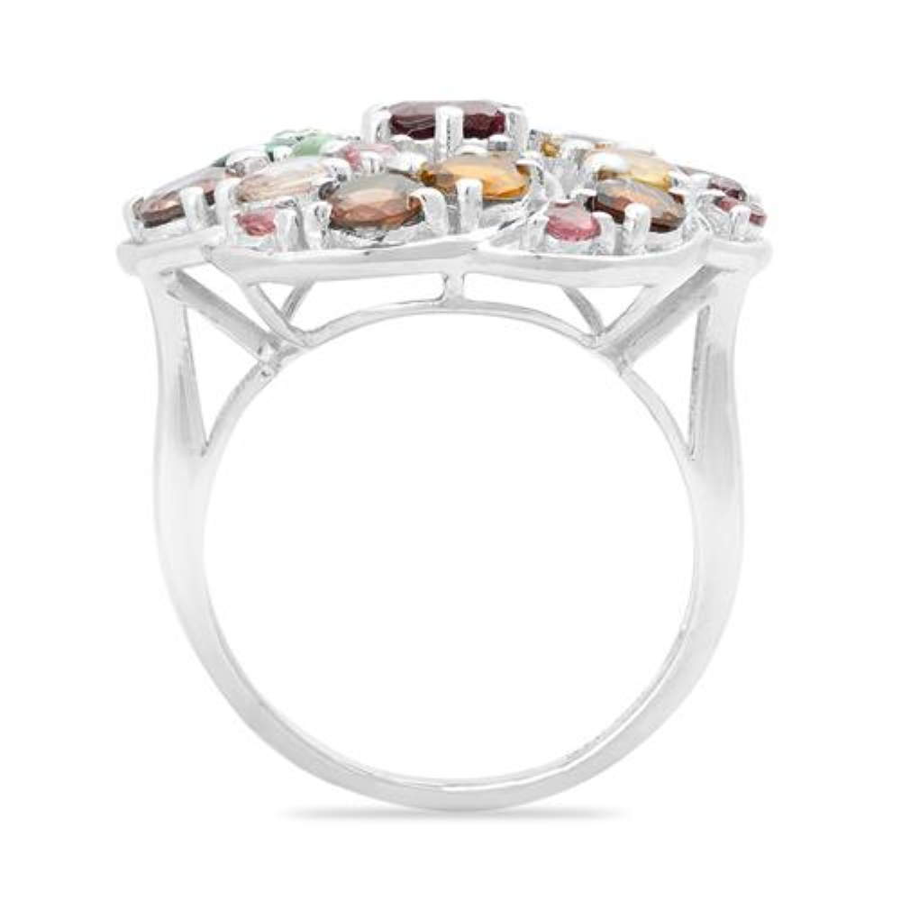 BUY 925 SILVER NATURAL MULTI TOURMALINE GEMSTONE FLOWER RING