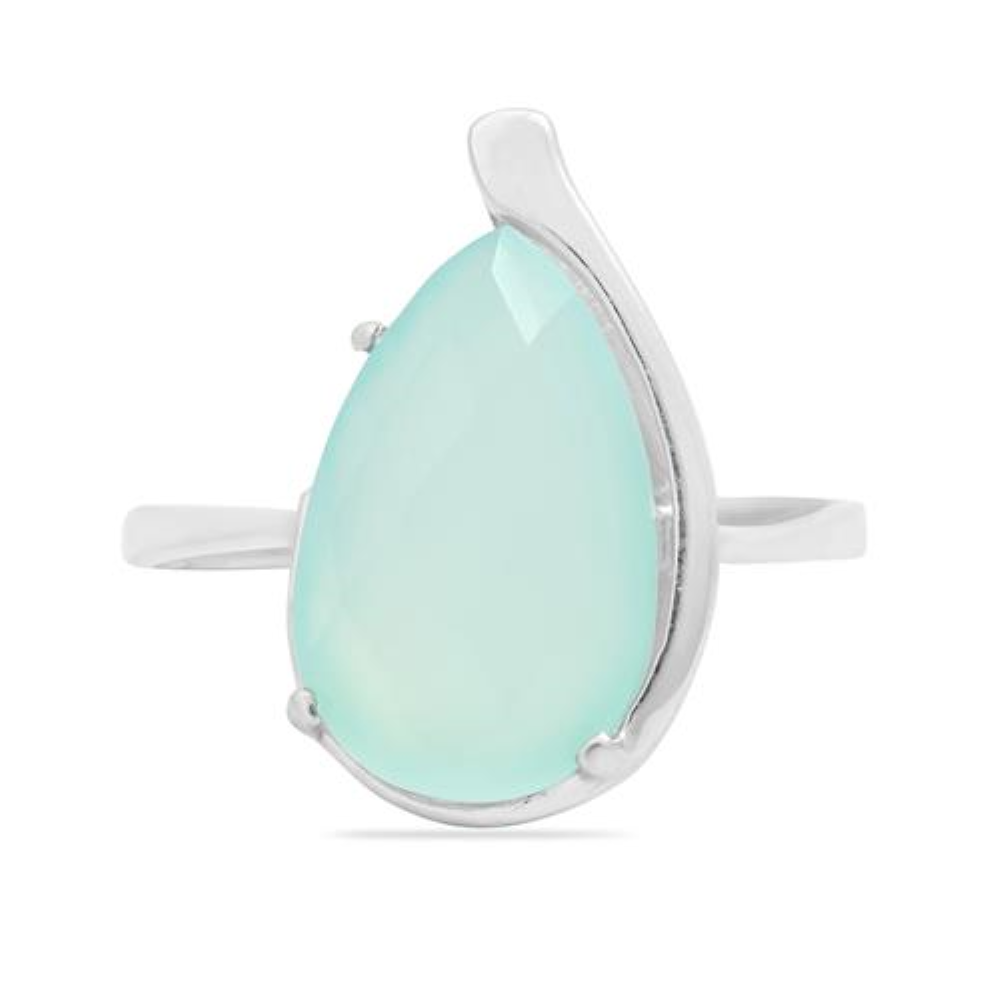 BUY 925 SILVER NATURAL GREEN CHALCEDONY GEMSTONE BIG STONE RING