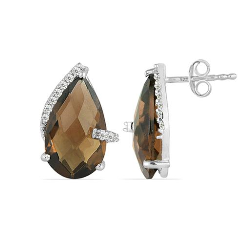 BUY STERLING SILVER REAL SMOKY GEMSTONE CLASSIC EARRINGS