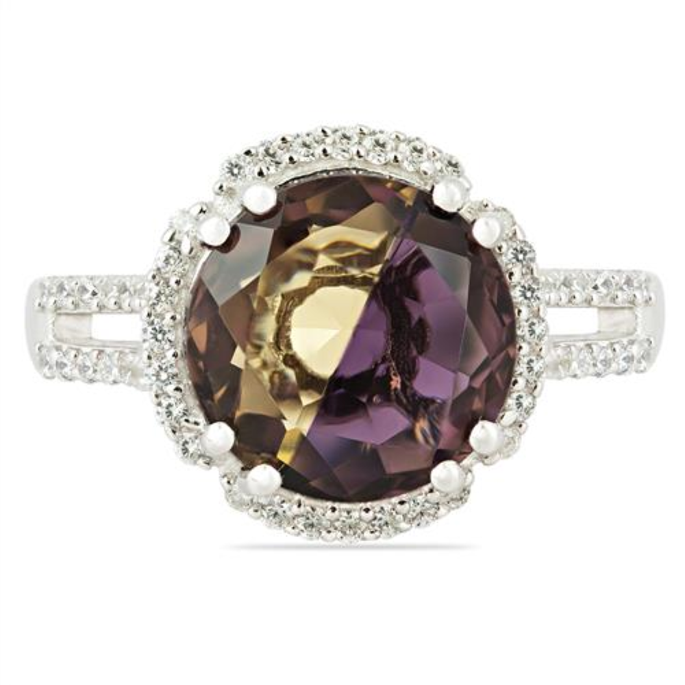 BUY SYNTHETIC AMETRINE GEMSTONE BIG STONE RING IN STERLING SILVER