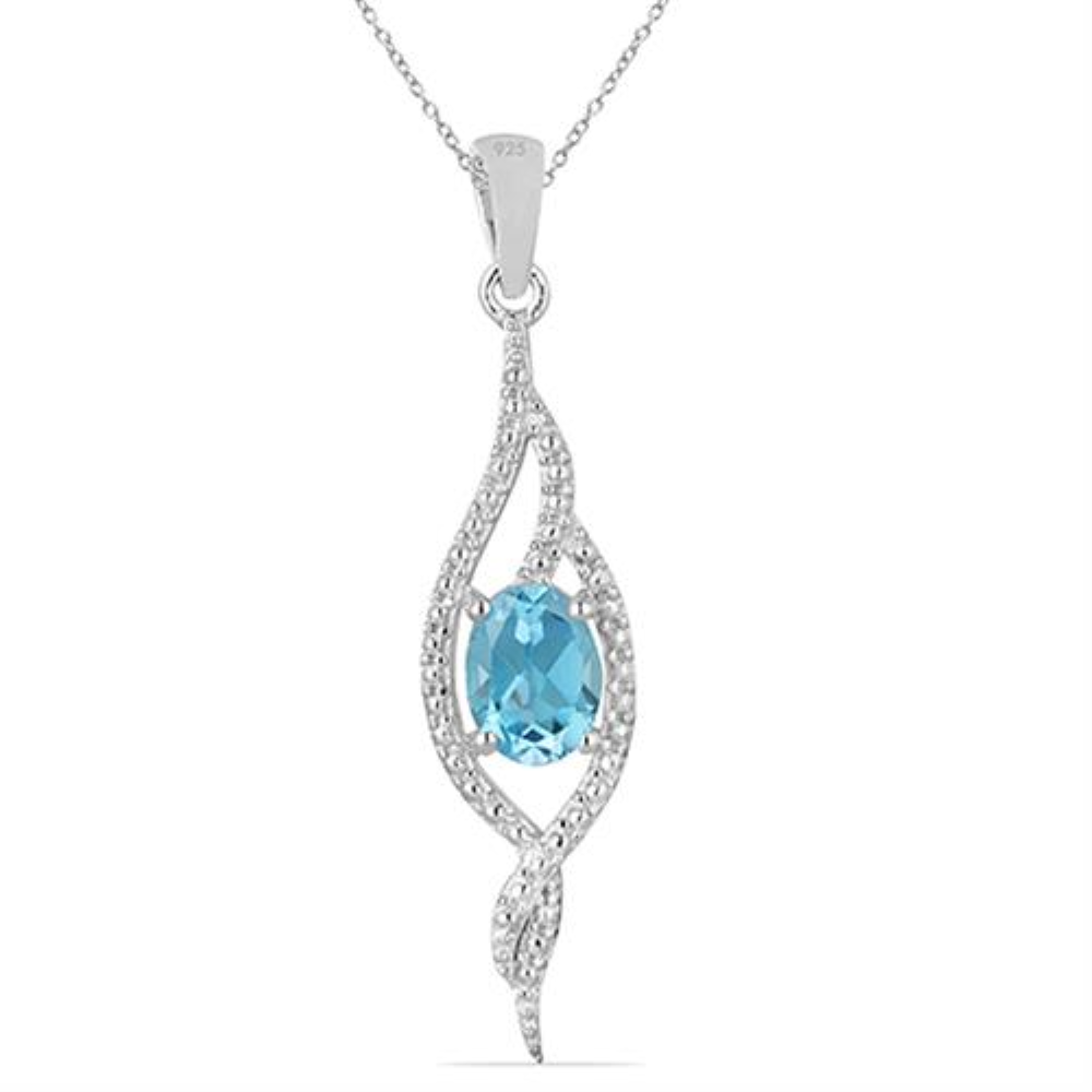 BUY 925 SILVER NATURAL LONDON BLUE TOPAZ SINGLE STONE PENDANT
