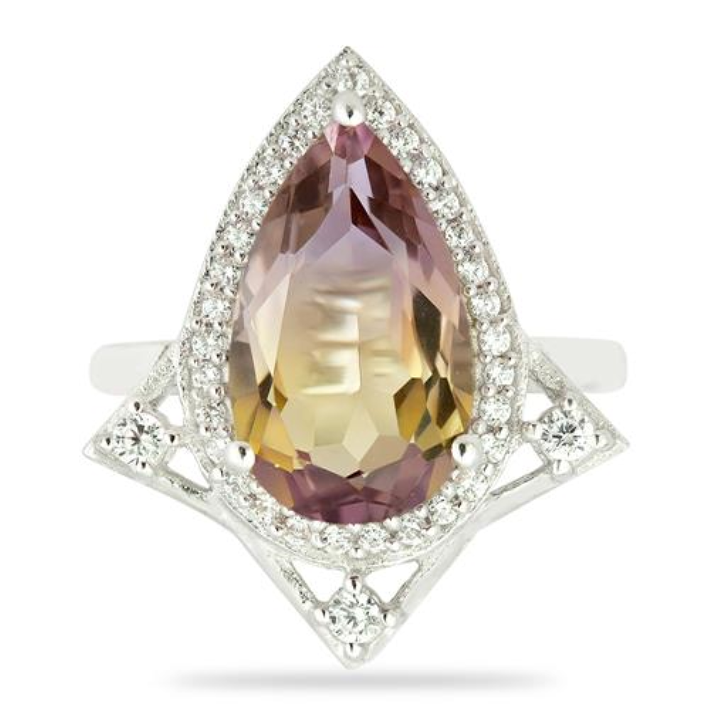 BUY STERLING SILVER  SYNTHETIC AMETRINE BIG GEMSTONE UNIQUE  RING