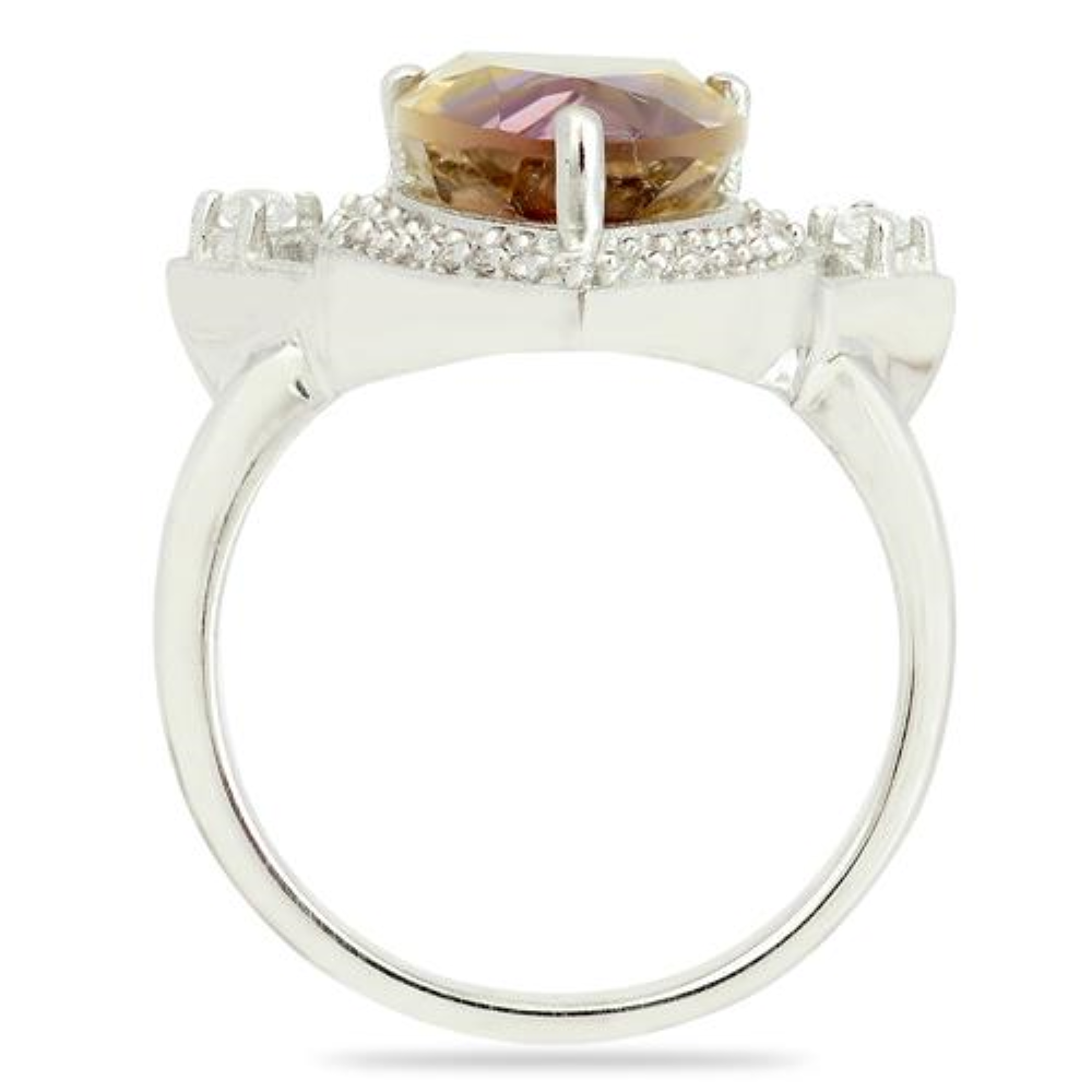 BUY STERLING SILVER  SYNTHETIC AMETRINE BIG GEMSTONE UNIQUE  RING
