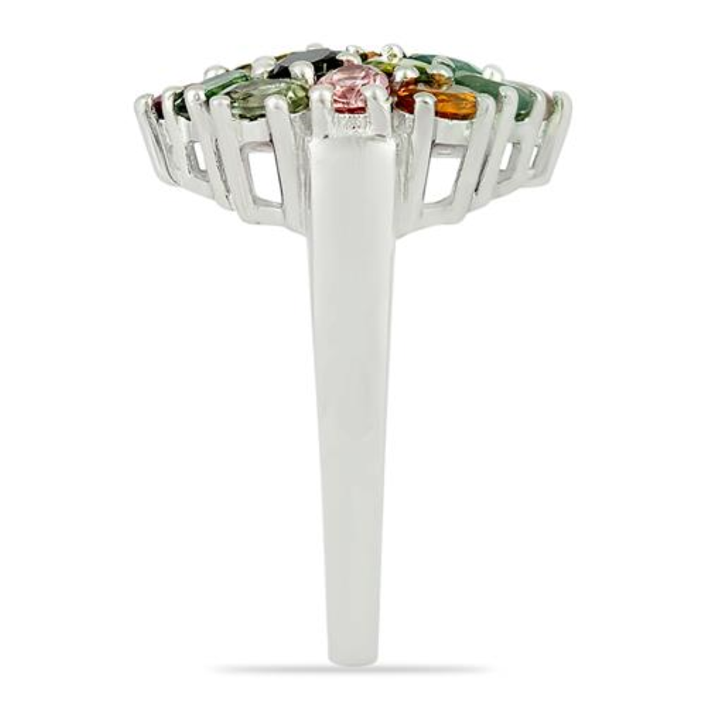 BUY 925 SILVER NATURAL MULTI TOURMALINE GEMSTONE CLUSTER RING