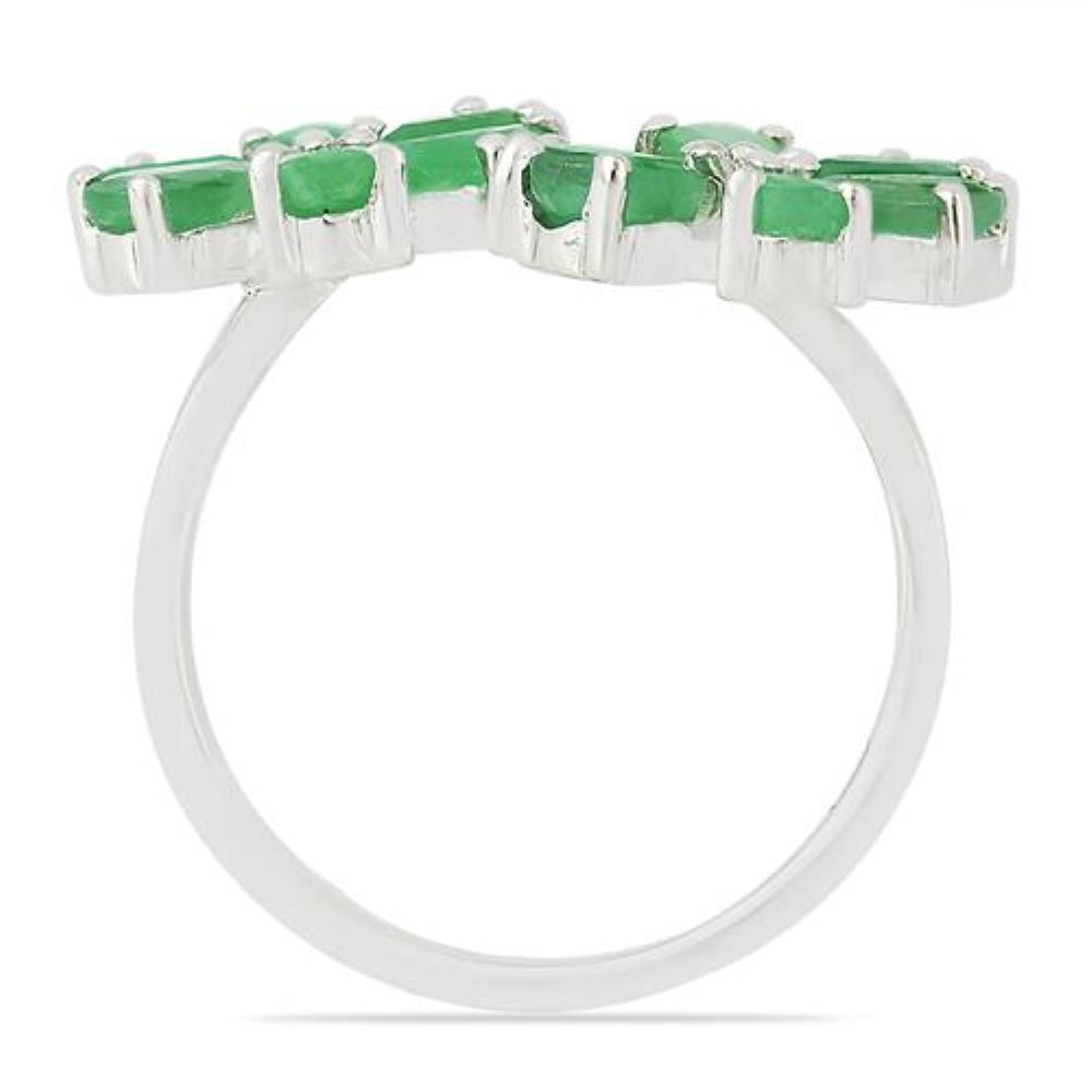 BUY NATURAL EMERALD GEMSTONE FLOWER RING IN 925 STERLING SILVER