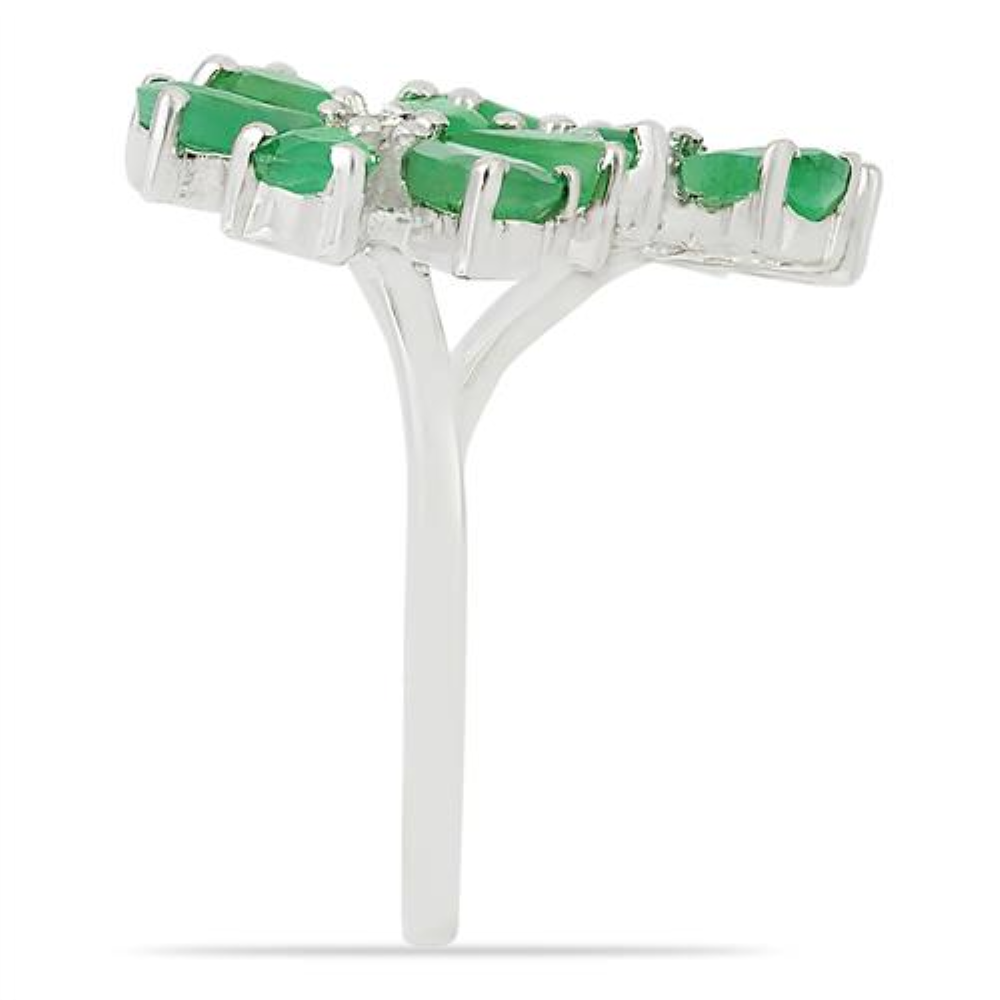 BUY NATURAL EMERALD GEMSTONE FLOWER RING IN 925 STERLING SILVER