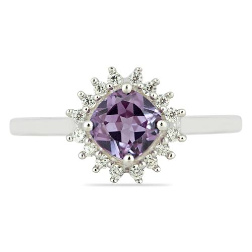 BUY 925 SILVER SYNTHETIC ALEXANDERITE GEMSTONE HALO RING