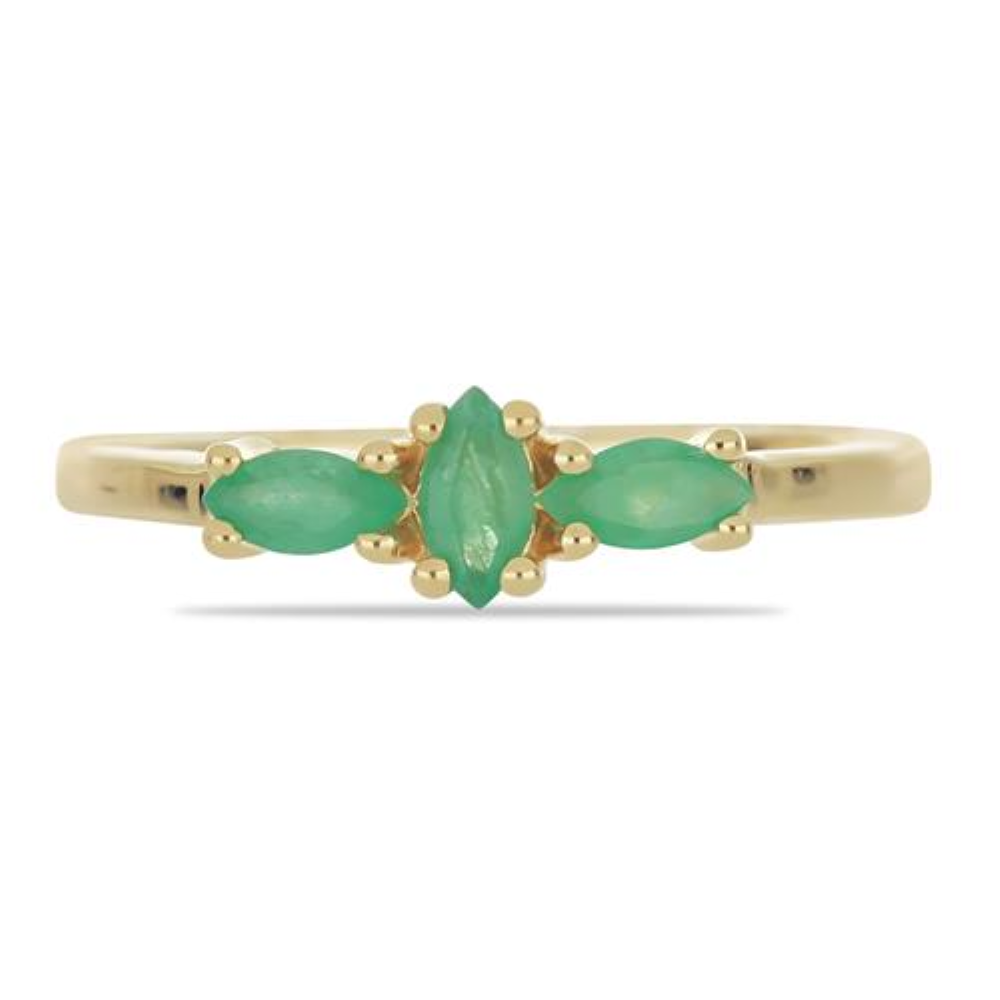 BUY 925 SILVER WITH EMERALD TRANSPARENT GEMSTONE THREE STONES RING