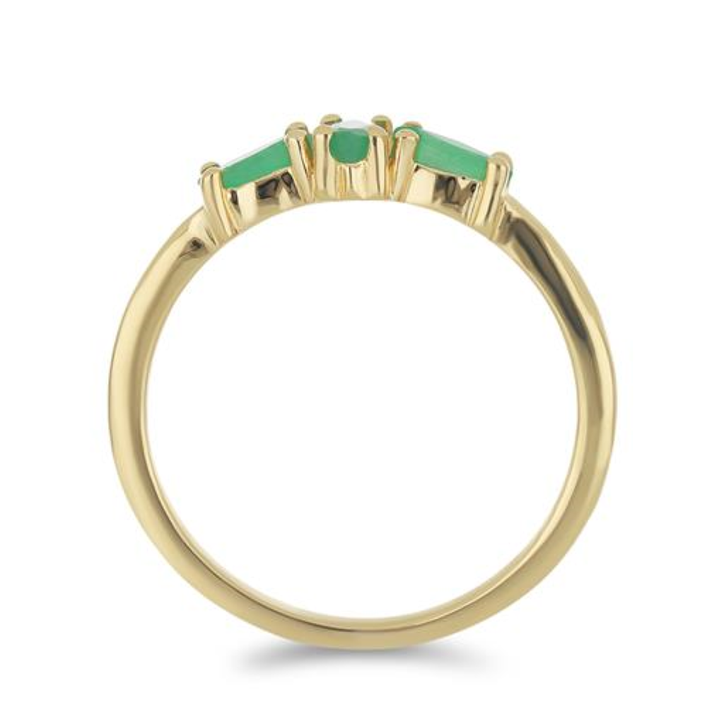 BUY 925 SILVER WITH EMERALD TRANSPARENT GEMSTONE THREE STONES RING