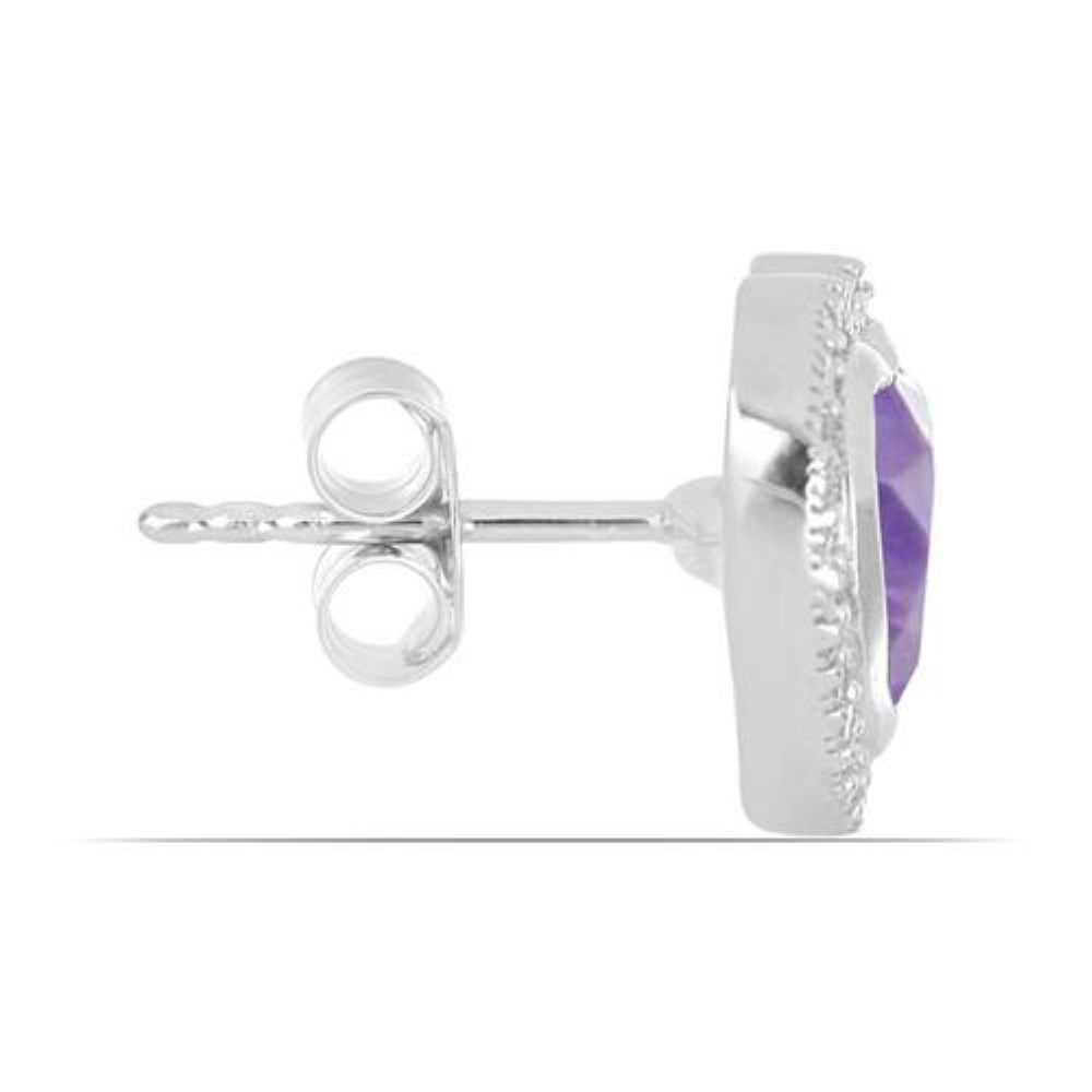 BUY STERLING SILVER REAL BRAZILIAN AMETHYST GEMSTONE HALO HEART EARRINGS