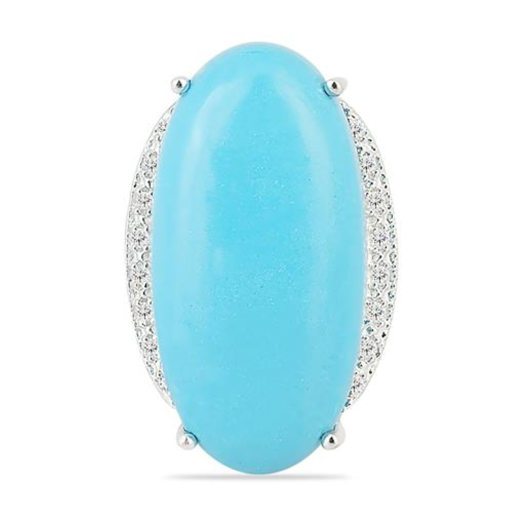 BUY 925 SILVER SYNTHETIC TURQUOISE BIG STONE RING