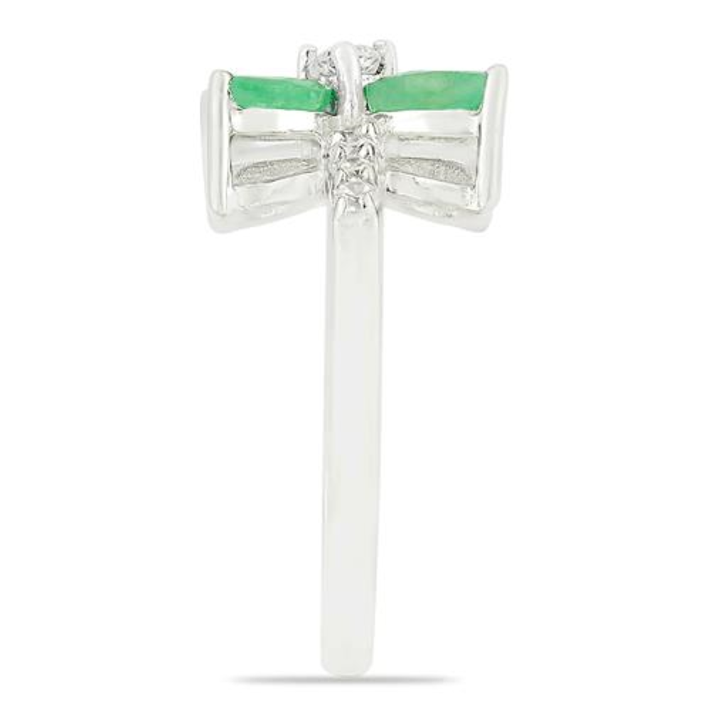 BUY STERLING SILVER NATURAL EMERALD GEMSTONE FLOWER RING