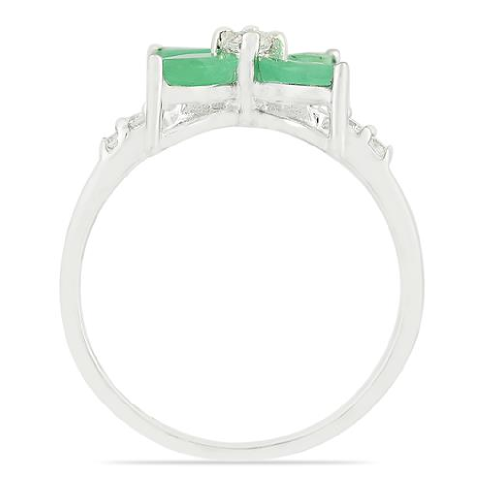 BUY STERLING SILVER NATURAL EMERALD GEMSTONE FLOWER RING