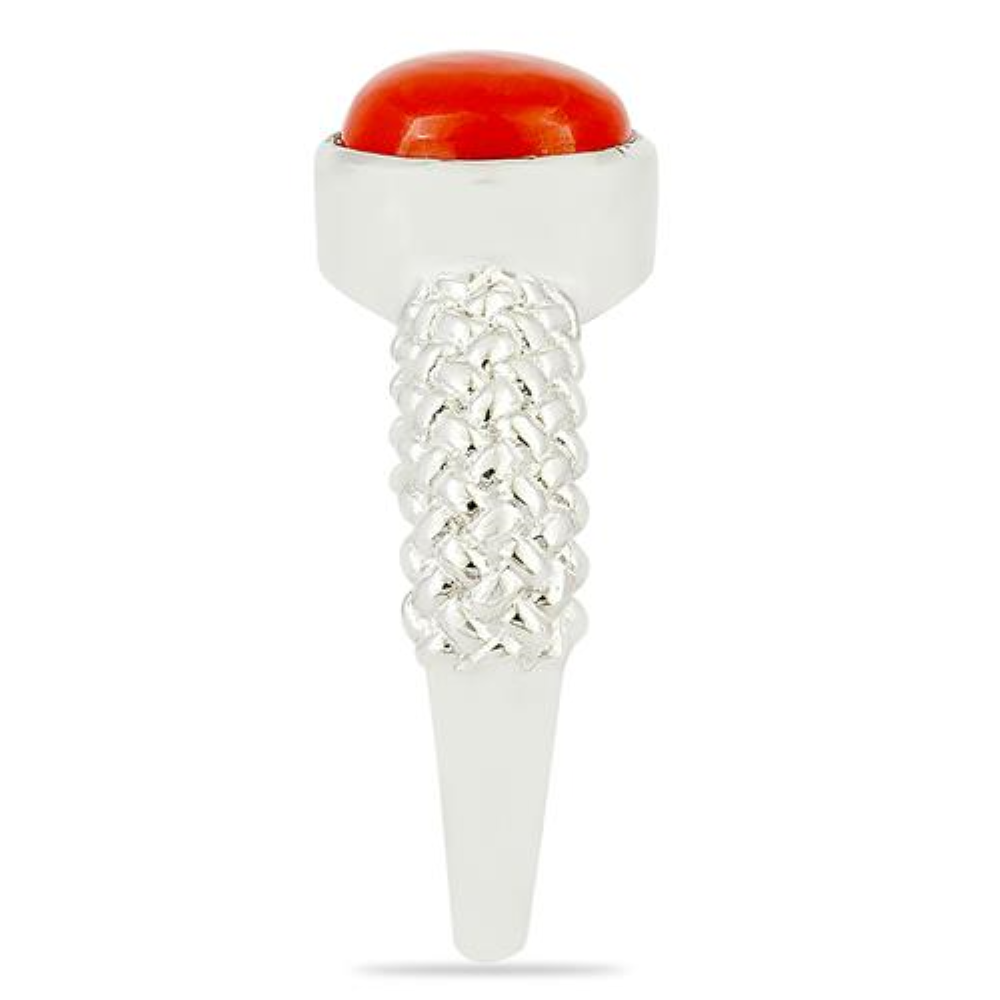 BUY COMPRESSED RED CORAL GEMSTONE RING IN STERLING SILVER
