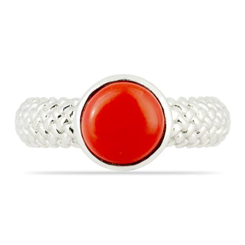 BUY COMPRESSED RED CORAL GEMSTONE RING IN STERLING SILVER
