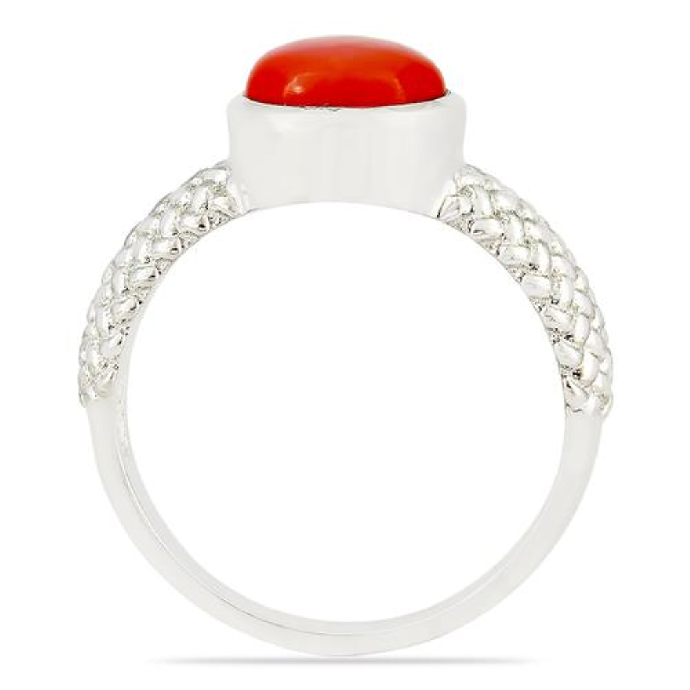 BUY COMPRESSED RED CORAL GEMSTONE RING IN STERLING SILVER