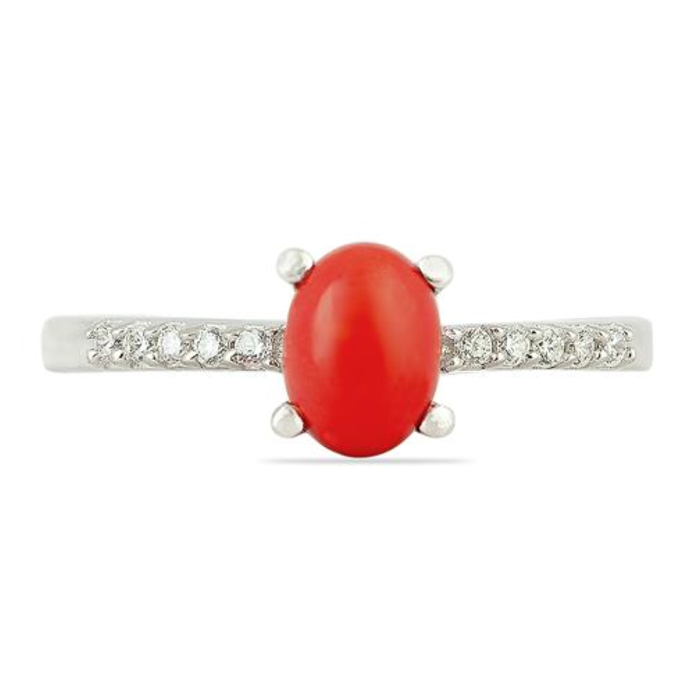BUY COMPRESSED RED CORAL RING IN 925 STERLING SILVER