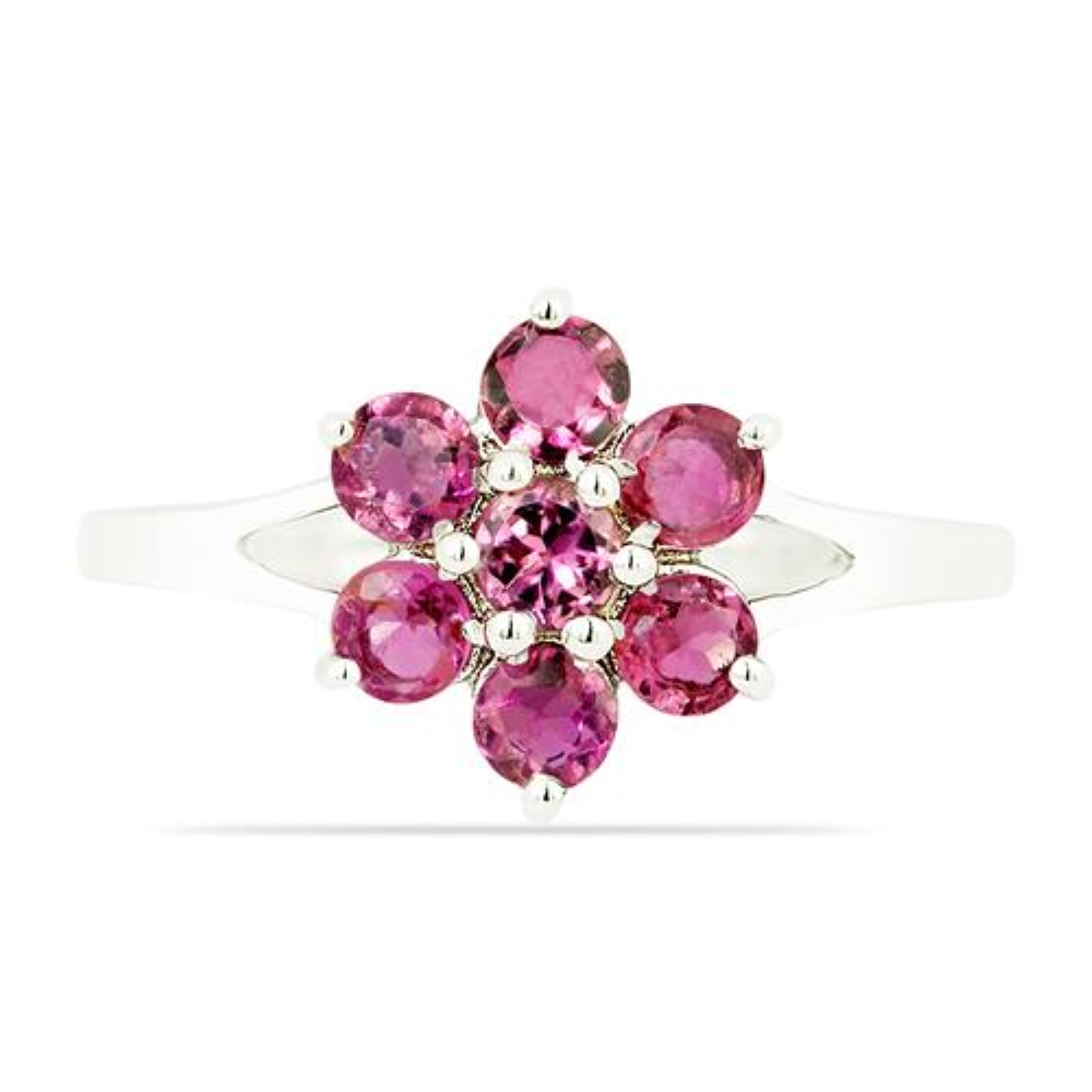 BUY STERLING SILVER NATURAL PINK TOPAZ GEMSTONE CLUSTER RING
