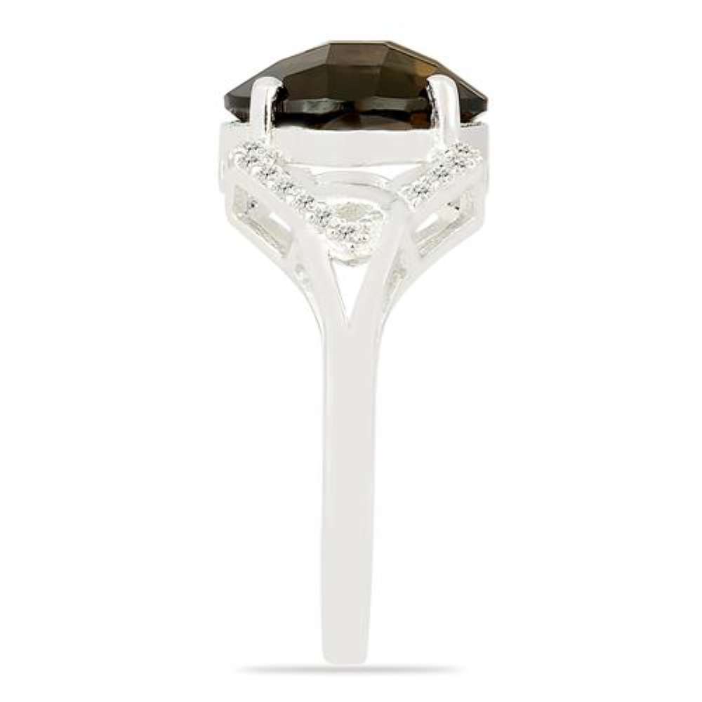 BUY REAL SMOKY GEMSTONE CLASSIC RING IN 925 SILVER