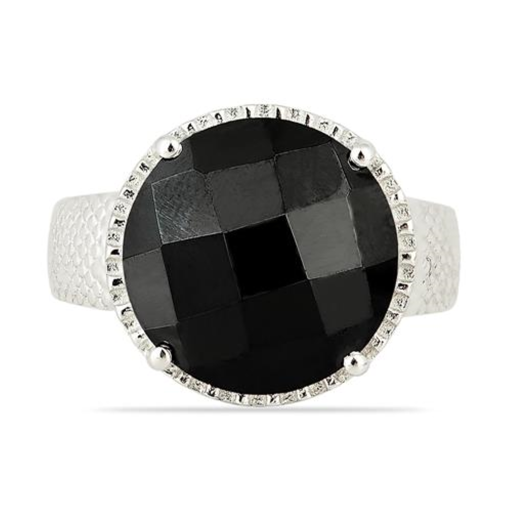 BUY NATURAL BLACK ONYX GEMSTONE BIG STONE RING IN 925 SILVER
