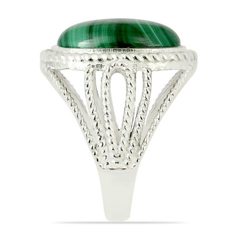 BUY REAL MALACHITE GEMSTONE BIG STONE RING IN STERLING SILVER