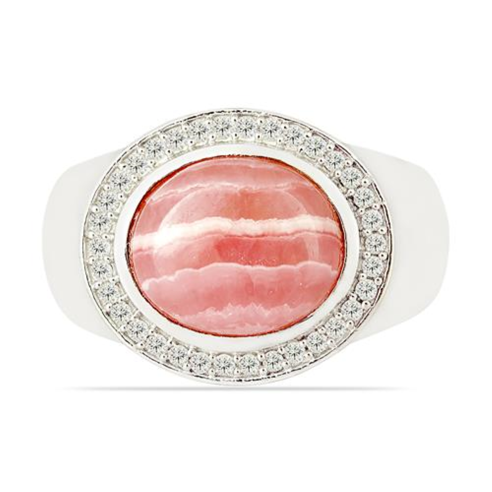BUY NATURAL RHODOCHROSITE GEMSTONE BIG STONE RING IN STERLING SILVER