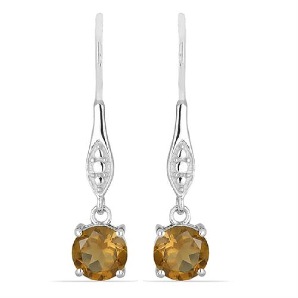 BUY WHISKY QUARTZ GEMSTONE EARRINGS IN STERLING SILVER