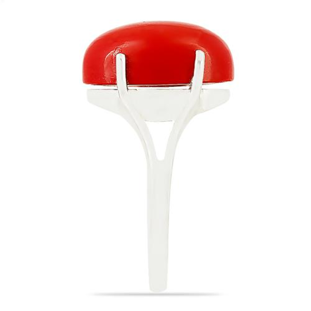 BUY 925 SILVER COMORESSED RED CORAL GEMSTONE BIG STONE RING