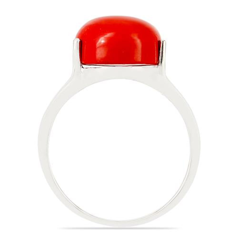 BUY 925 SILVER COMORESSED RED CORAL GEMSTONE BIG STONE RING