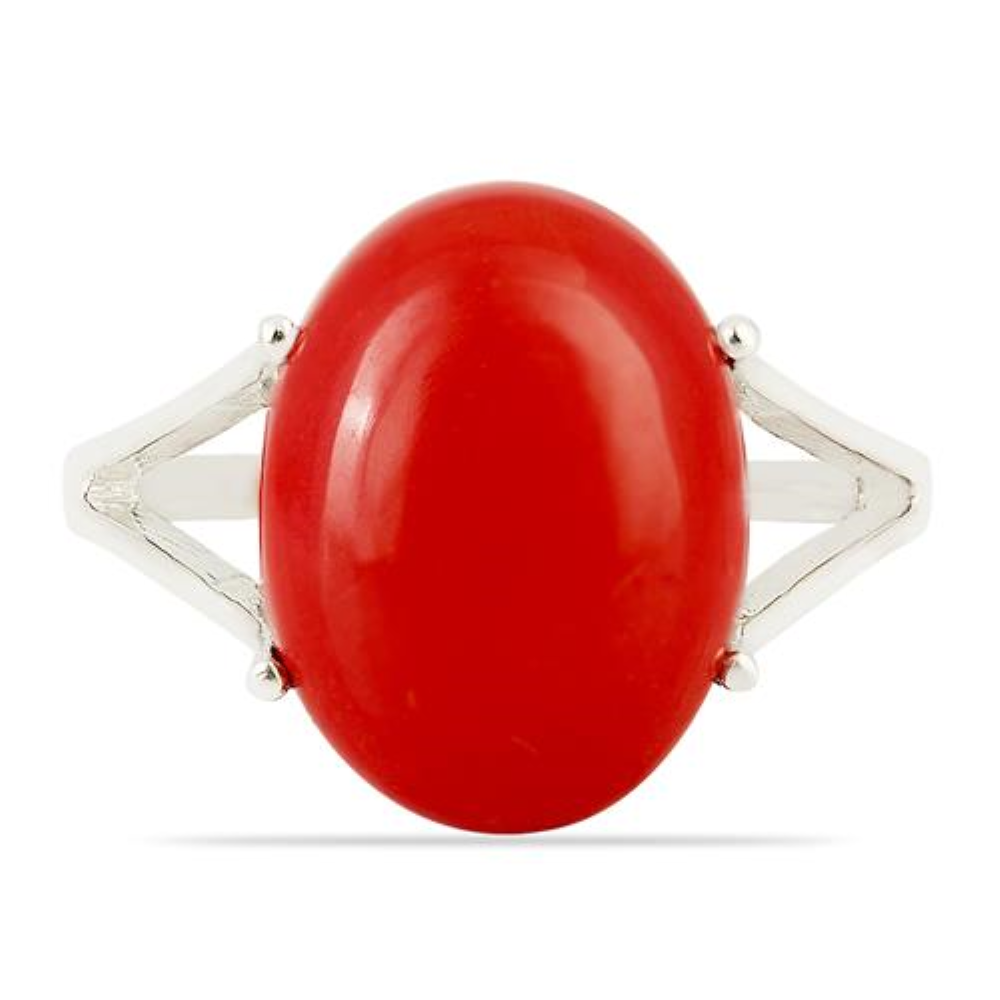 BUY 925 SILVER COMORESSED RED CORAL GEMSTONE BIG STONE RING
