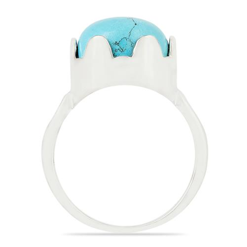 BUY SYNTHETIC TURQUOISE GEMSTONE BIG STONE RING IN 925 SILVER