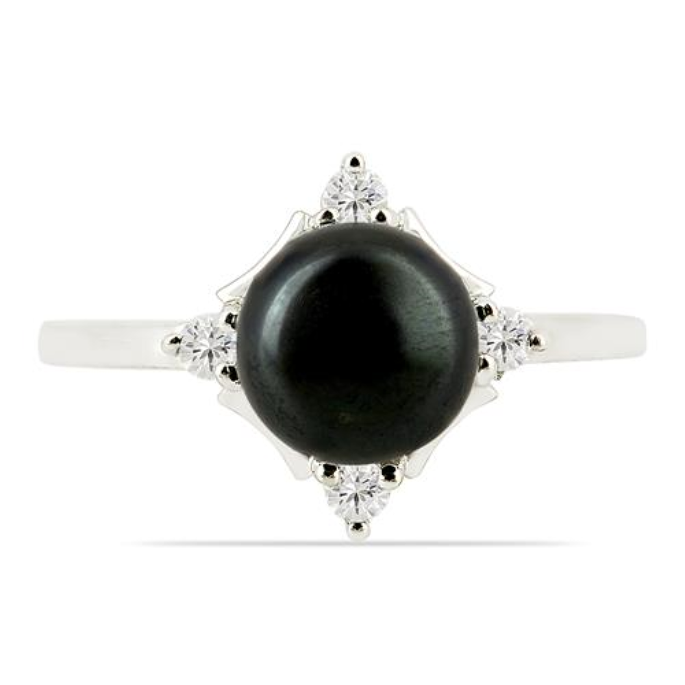 BUY NATURAL BLACK FRESHWATER PEARL GEMSTONE RING IN 925 SILVER