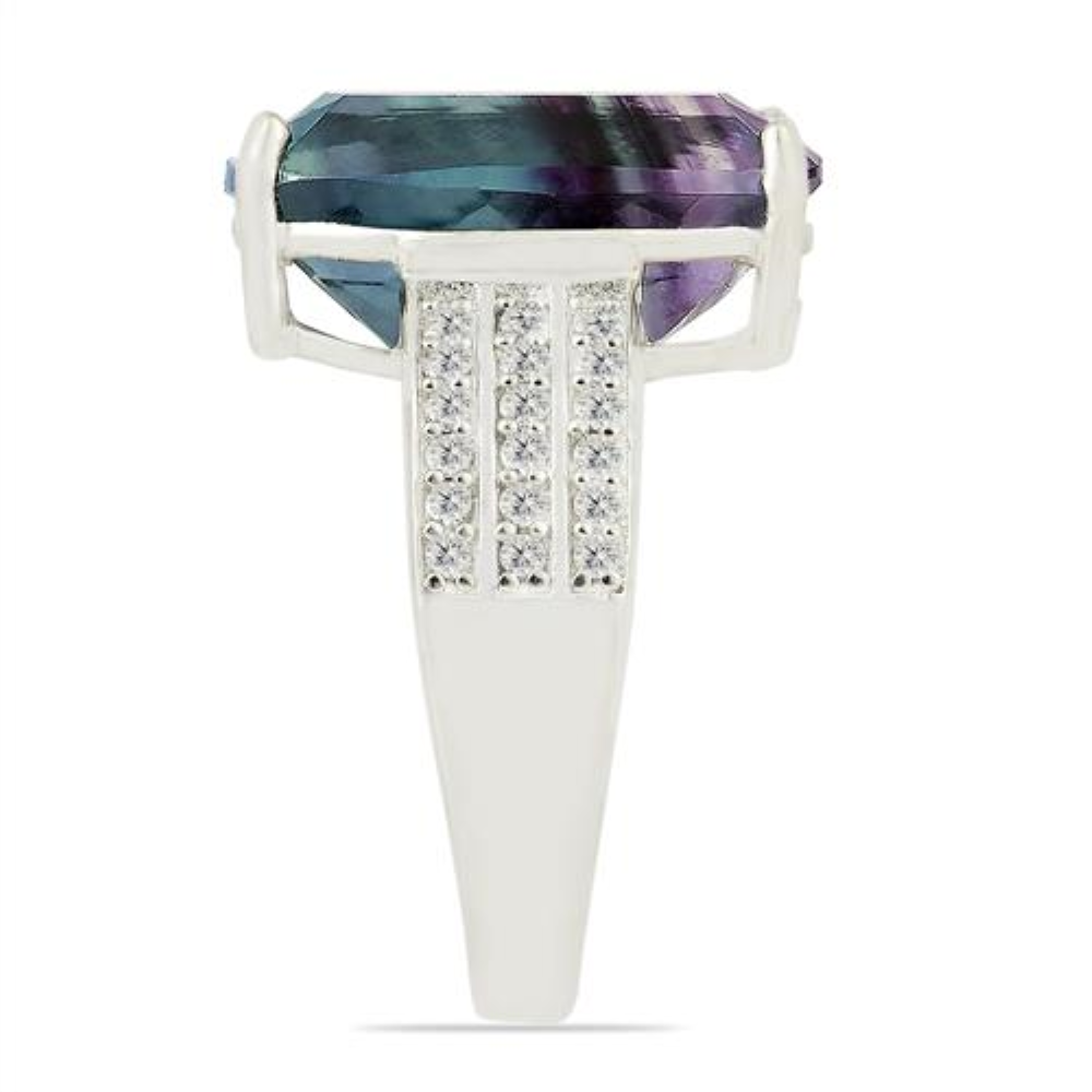 BUY NATURAL FLUORITE BIG GEMSTONE RING IN 925 STERLING SILVER