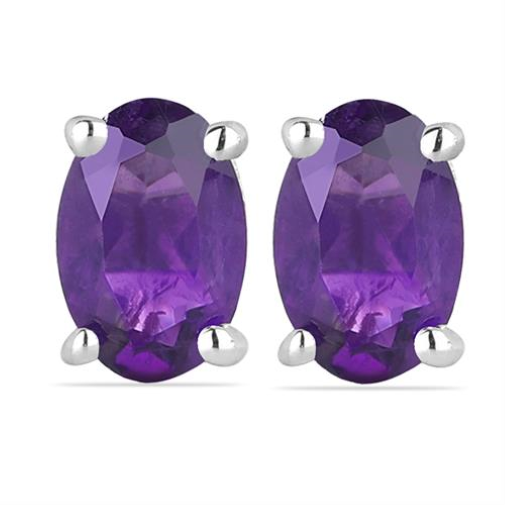 BUY 925 STERLING SILVER NATURAL AFRICAN AMETHYST SINGLE STONE EARRINGS