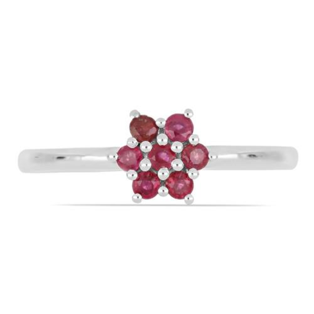 BUY STERLING SILVER NATURAL GLASS FILLED RUBY GEMSTONE CLUSTER RING