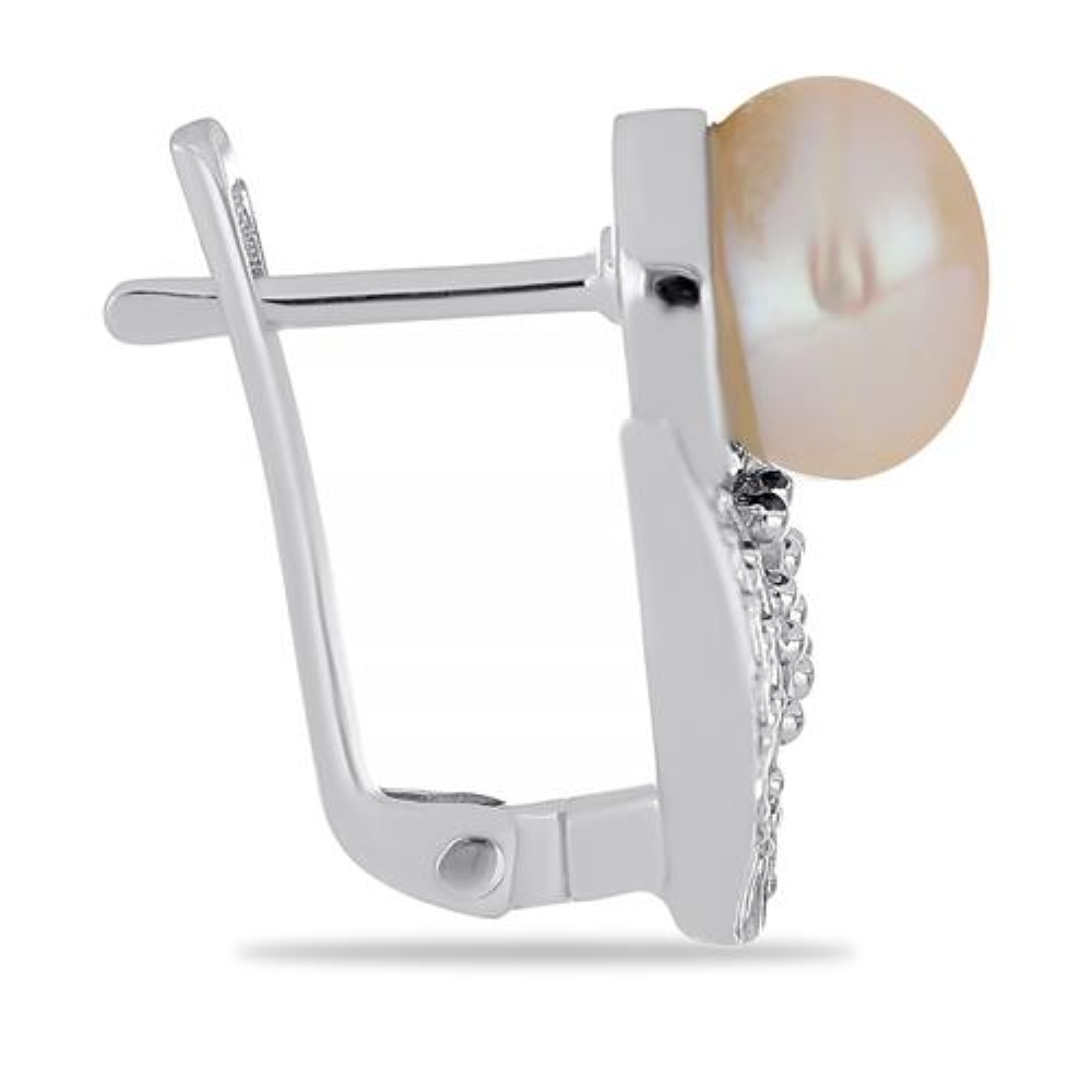 BUY REAL PEACH PEARL GEMSTONE  EARRINGS IN 925 SILVER
