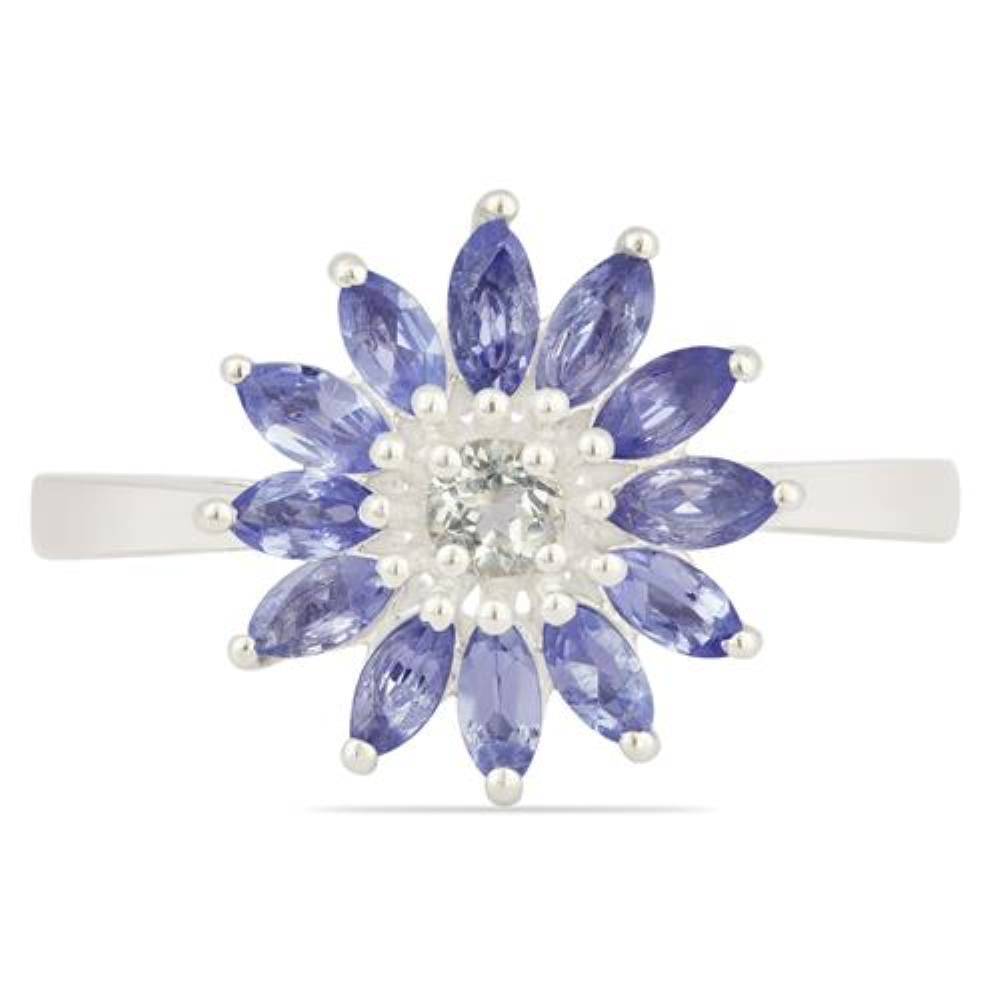 BUY NATURAL TANZANITE GEMSTONE FLOWER RING IN 925 SILVER