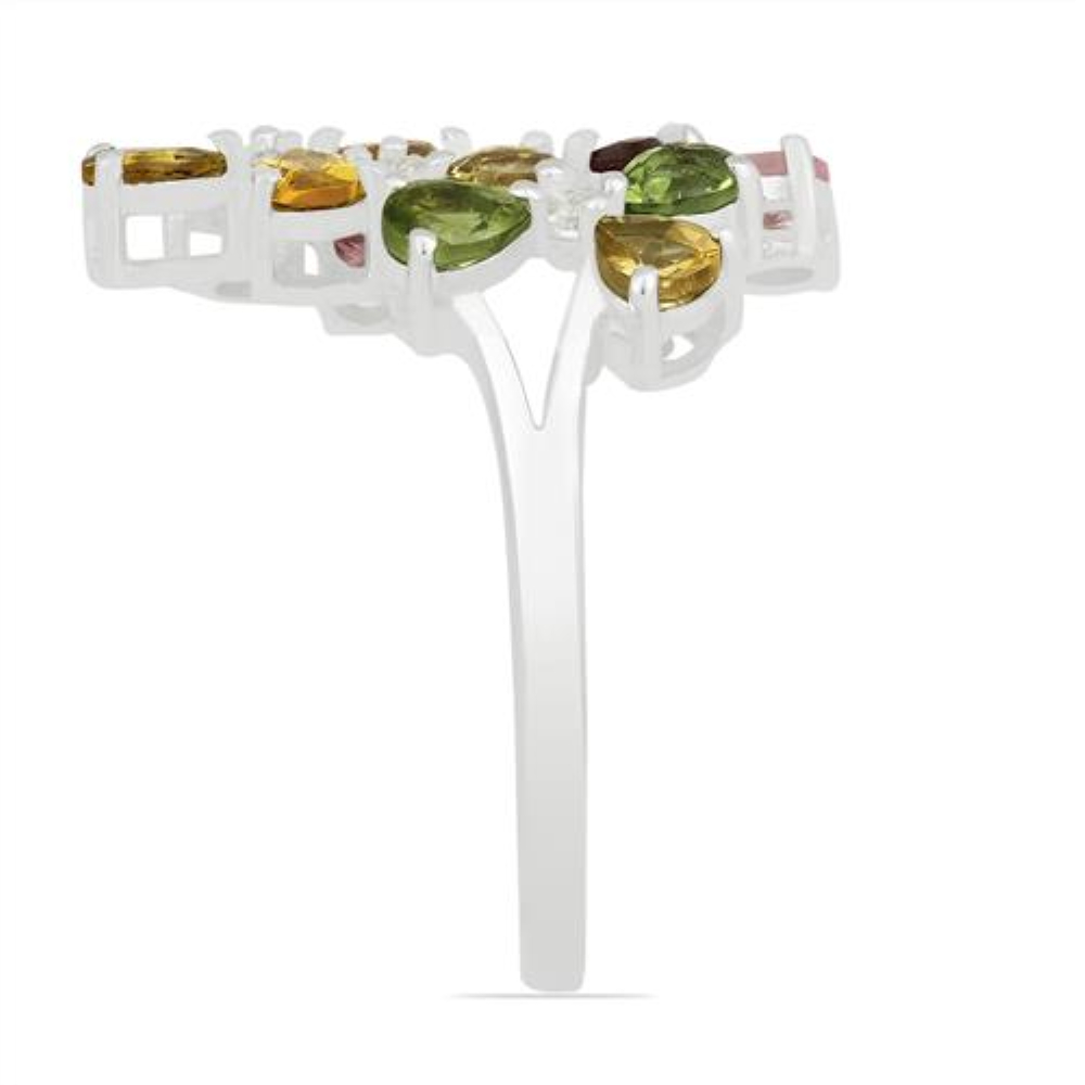 BUY STERLING SILVER NATURAL MULTI TOURMALINE GEMSTONE FLORAL RING