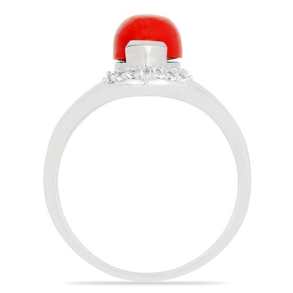 BUY STERLING SILVER COMPRESSED RED CORAL GEMSTONE CLASSIC  RING