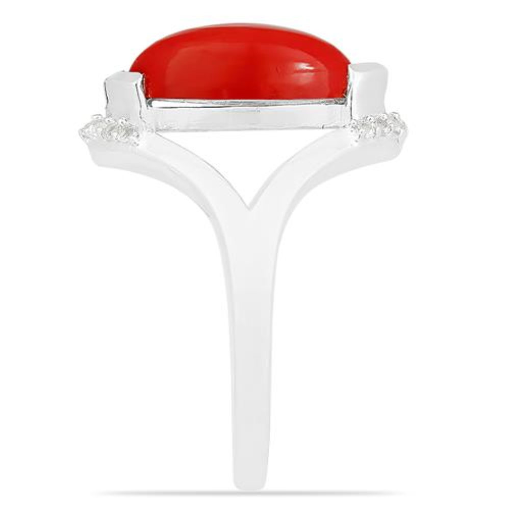 BUY STERLING SILVER COMPRESSED RED CORAL GEMSTONE CLASSIC  RING