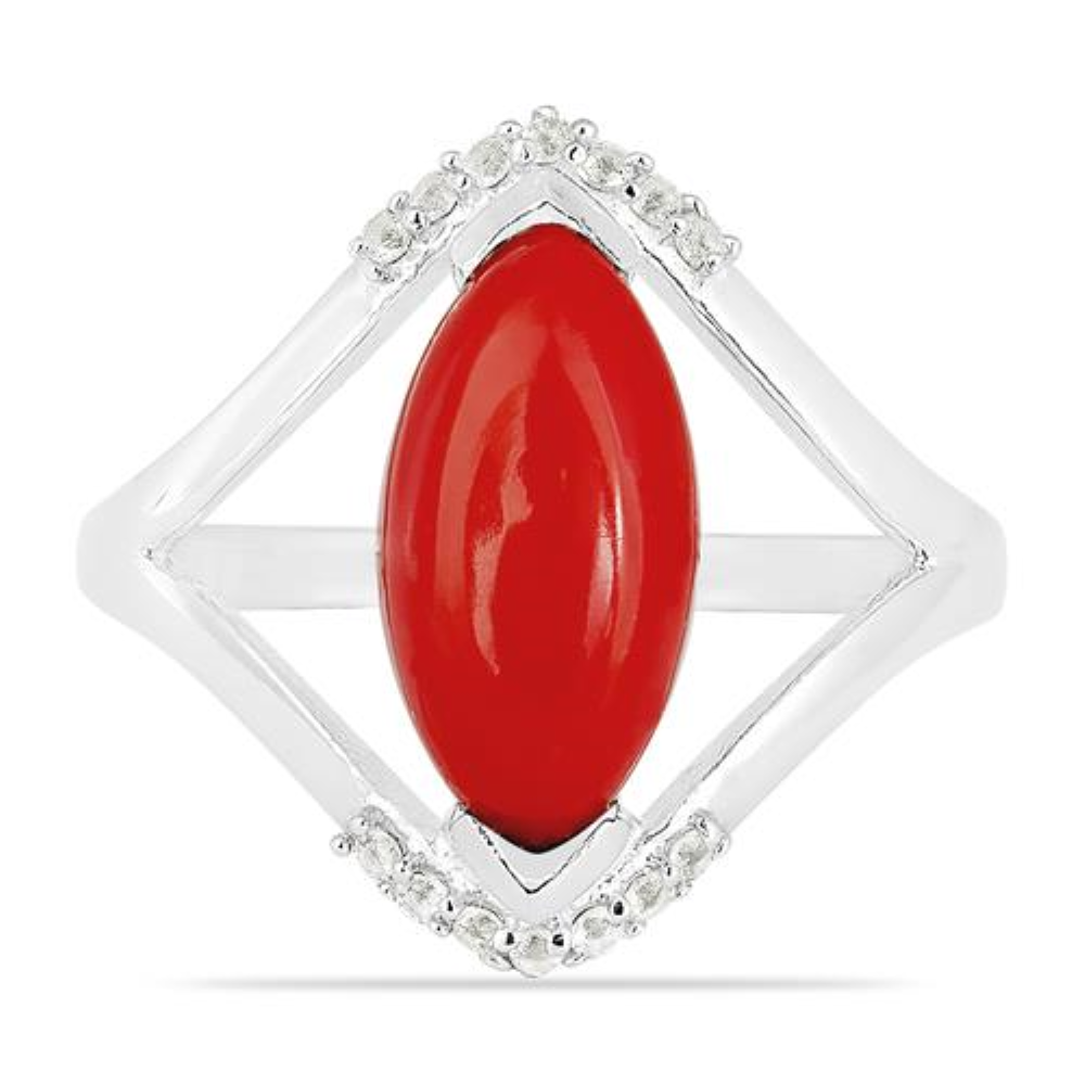 BUY STERLING SILVER COMPRESSED RED CORAL GEMSTONE CLASSIC  RING
