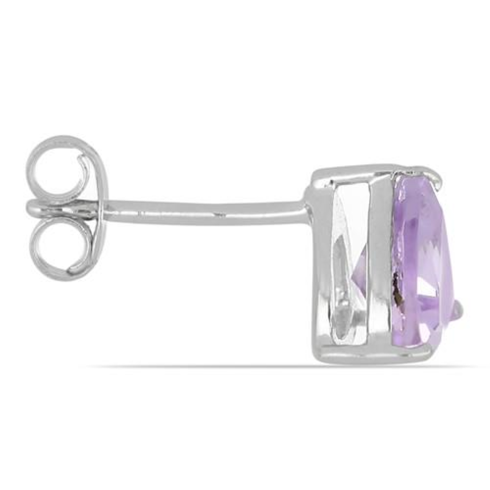 BUY 925 SILVER NATURAL PINK AMETHYST SINGLE STONE EARRINGS 