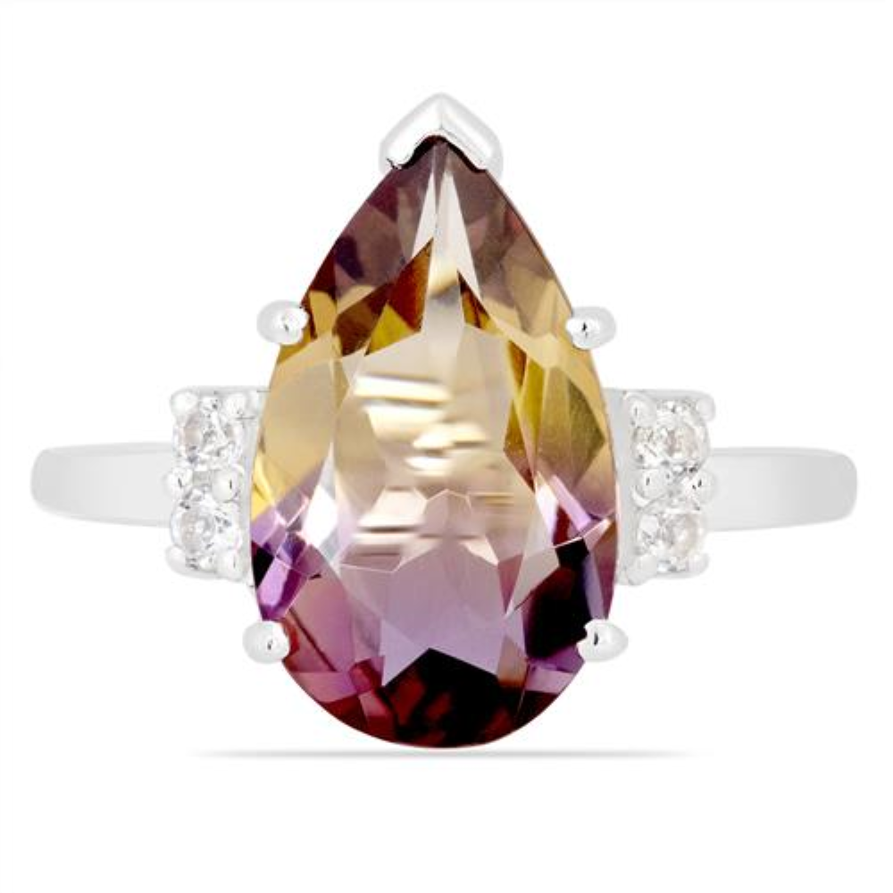 BUY STERLING SILVER  SYNTHETIC AMETRINE GEMSTONE BIG STONE RING