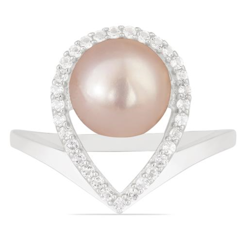 BUY 925 SILVER PEACH PEARL GEMSTONE STYLISH RING