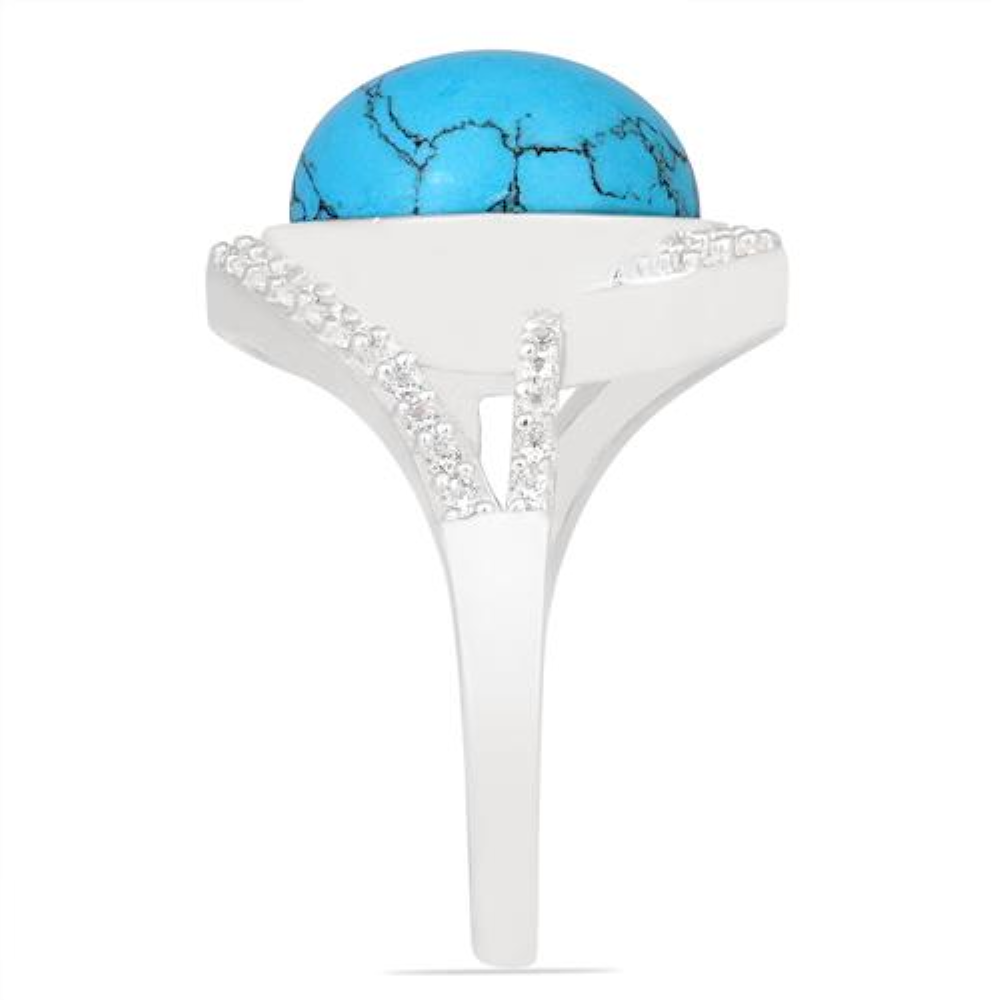 BUY SYNTHETIC TURQUOISE GEMSTONE BIG STONE RING IN STERLING SILVER 