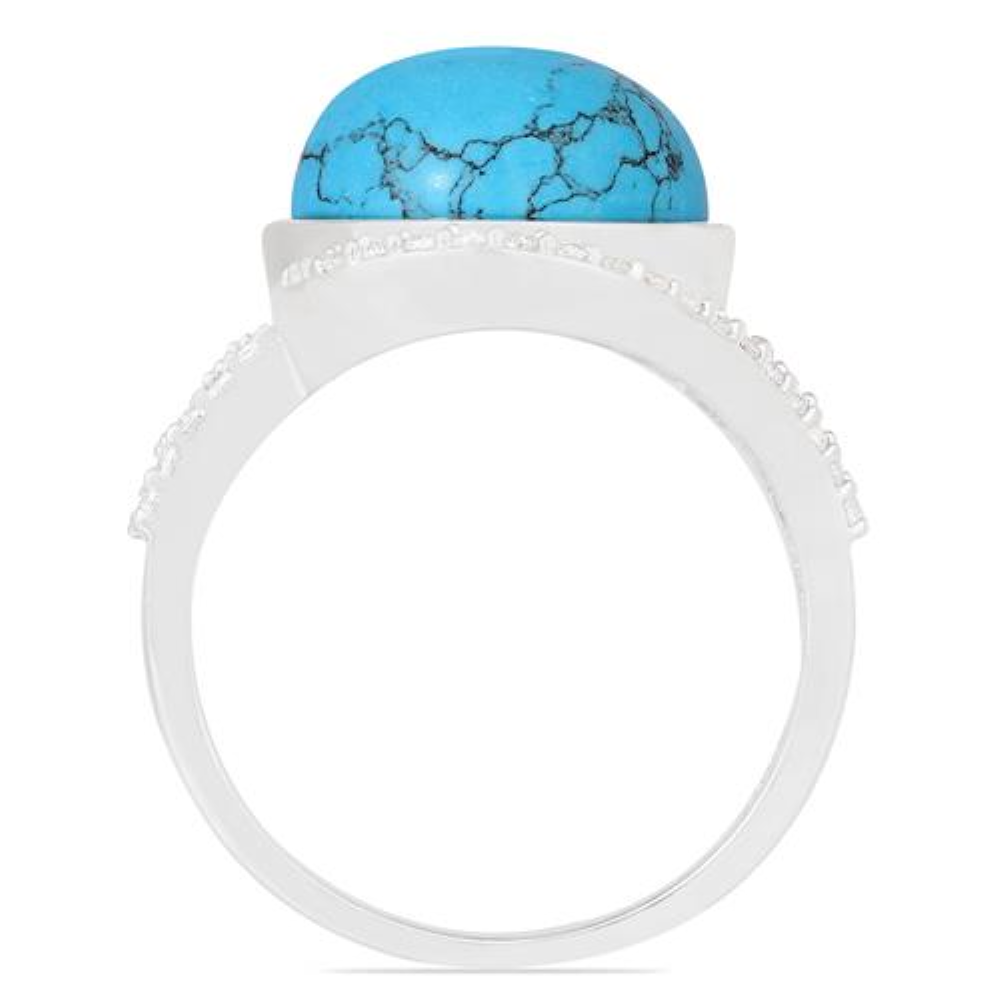 BUY SYNTHETIC TURQUOISE GEMSTONE BIG STONE RING IN STERLING SILVER 