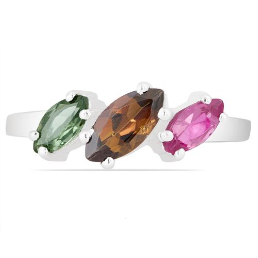 BUY NATURAL MULTI TOURMALINE GEMSTONE RING IN 925 STERLING SILVER