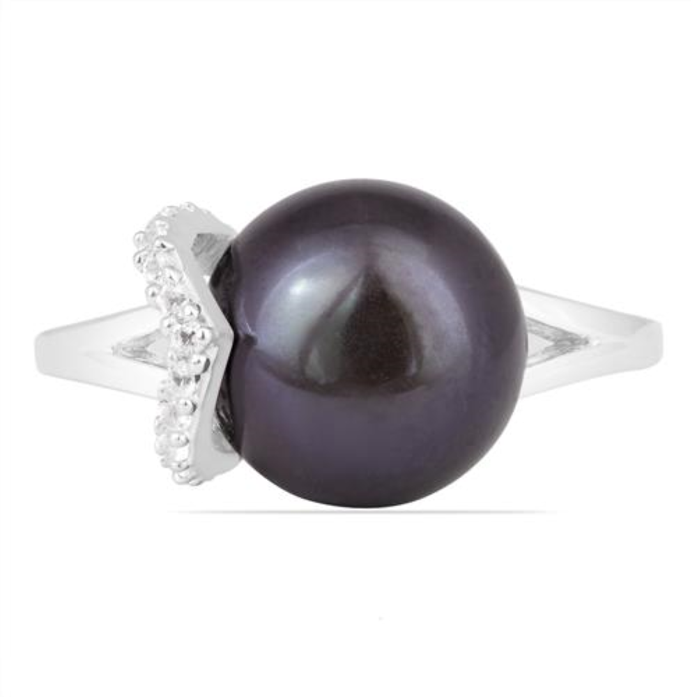 BUY NATURAL BLACK PEARL GEMSTONE RING IN STERLING SILVER